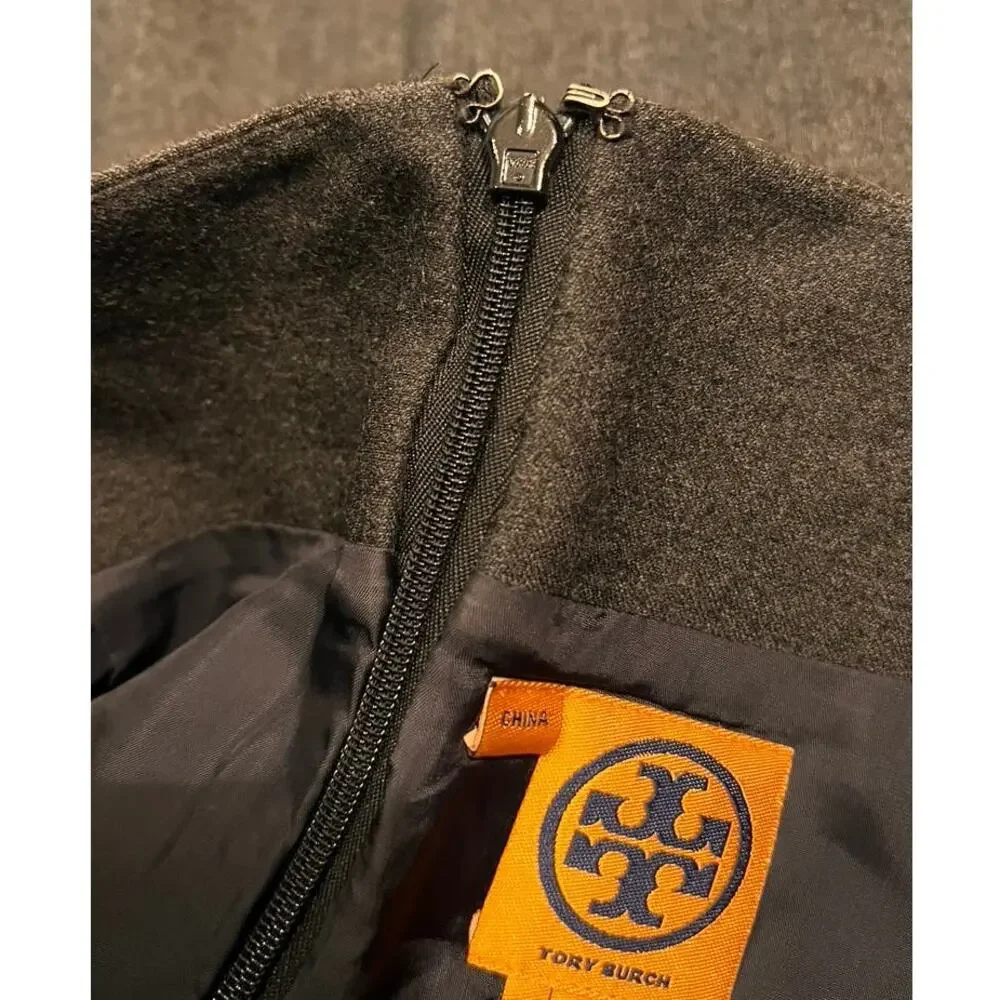 Tory Burch Wool A Line Skirt Patent Ribbon Trim Style 23081306 Size 2 Gray Black - Picture 8 of 11